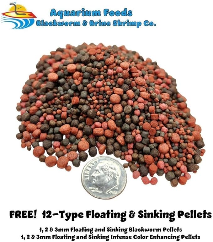 Aquatic Foods Inc. Red River Shrimp - Freeze-Dried 3/8" to 1/2" Red River Shrimp for Cichlids, Koi & Pond Fish, Aquatic Turtles, All Community Tropical Fish, Reptiles, Rodents…2.8oz Med Round Jar