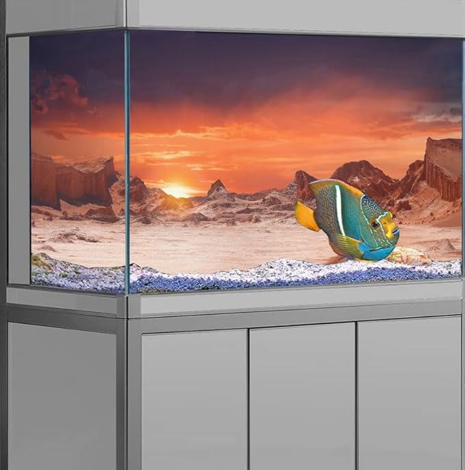 36X24IN Sun and Desert Moon Themed Reptile Habitat on Orange Durable Decorative Background, Terrarium Background with 10EVA Double-Sided Tape