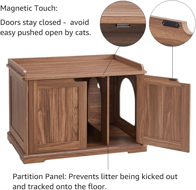 unipaws Cat Litter Box Enclosure Furniture, Hidden Litter Box Cover Washroom, Dog Proof Cabinet House for Large Cat, Hideaway Litter Box, Walnut