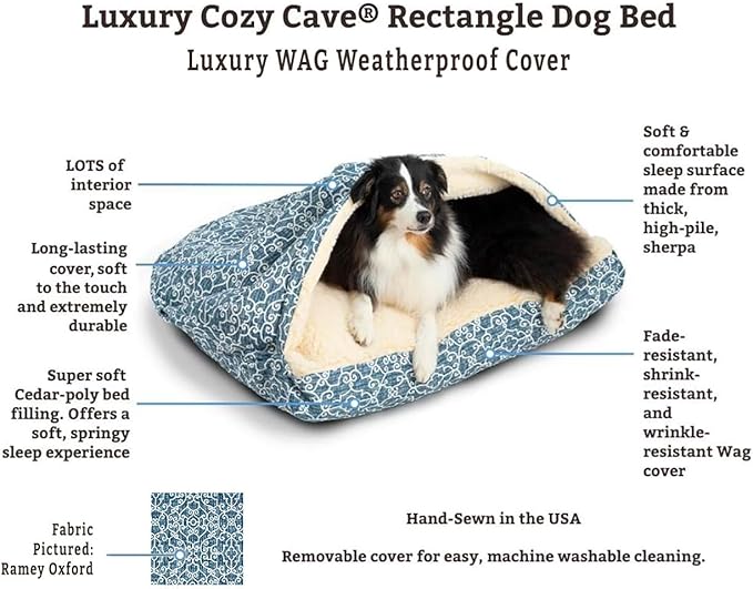 Snoozer Pet Products Luxury Rectangle Cozy Cave, Wag Collection, Small, Ramey Gray