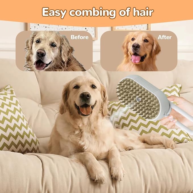 4 in 1 Cat Steam Brush Rechargeable pet spray comb Steam Brush for Cats and Dogs, Massage, Cleaning, Shedding & Combing Multifunctional Hair Removal Anti Static Grooming Tool for home (White)