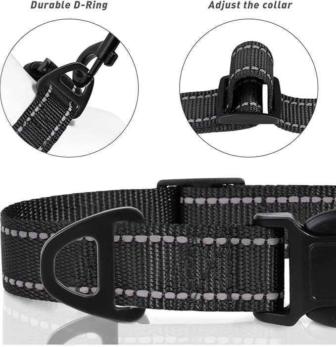TagME Reflective Nylon Dog Collars, Adjustable Classic Pet Collar with Quick Release Buckle for Small Dogs, Black, 3/4" Width