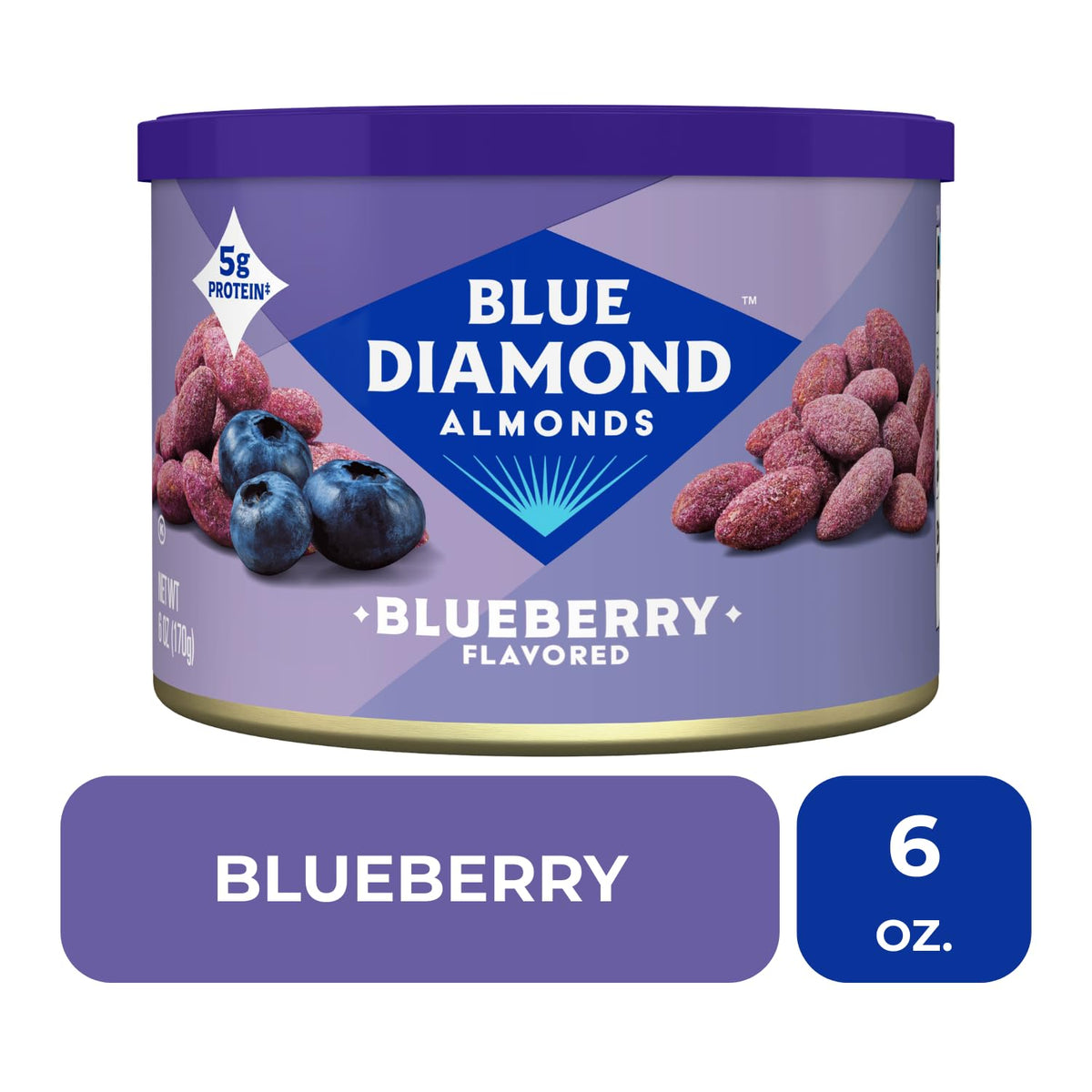 Blue Diamond Almonds, Classic Blueberry Flavored Sweet Snack Nuts, Non-GMO, Kosher, and No Gluten Ingredients or Artificial Flavors, Great size for On-the-go, Lunch, Adults and Kids, 6oz Can