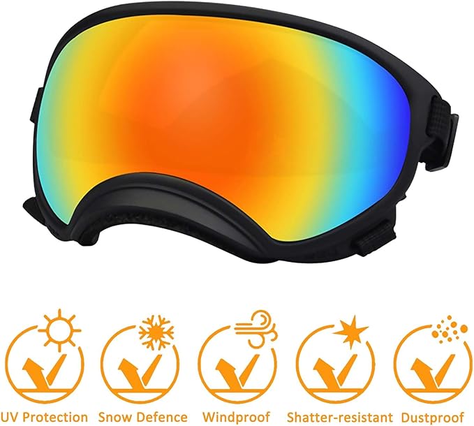 Medium Dog Sunglasses with Adjustable Strap UV Protection, Winproof Dog Puppy Sunglasses, Suitable for Medium Dog Pet Glasses, Dogs Eyes Protection,Soft Dog Goggles