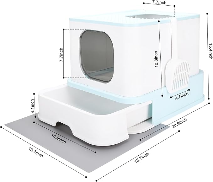 RIZZARI Cat Litter Box Top-Entry : Leak-Proof Enclosed Design Reduces Odor, for Indoor Cats & Owners (Green)