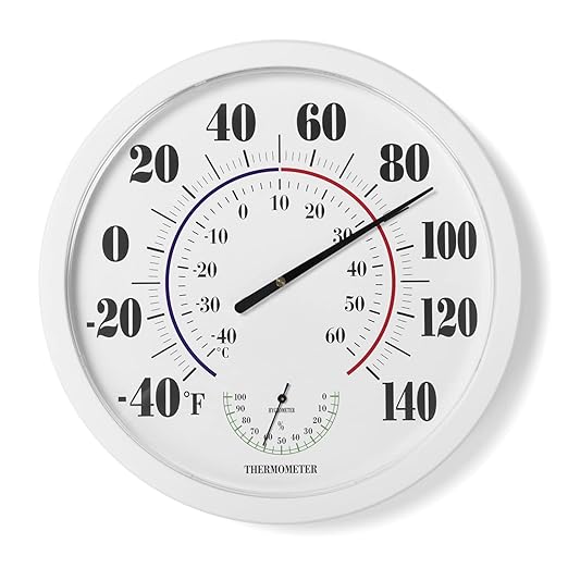 Indoor Outdoor Thermometer Wall Large Numbers Thermometer No Battery 10" Hanging Digital Weather Hygrometers for Home Garden Outside Patio Decor (White)