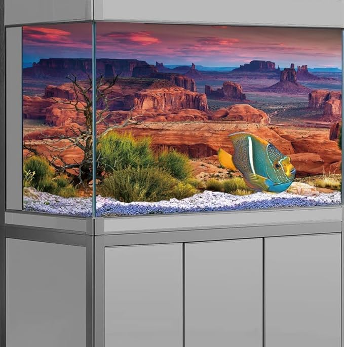 24X16IN Desert Loess Rock Cactus Oasis Reptile Habitat Background, Natural Sunset Desert Themed Terrarium Background, Aquarium Background with 10 EVA Double-Sided Tape