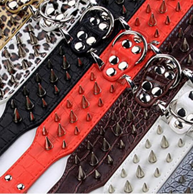Serijoars Spiked Studded Dog Collar, PU Leather Dog Collar, Adjustable Pet Collars for Medium or Large Breed Pet (M, Pink5)