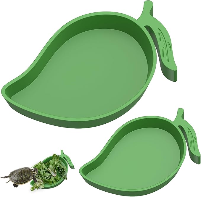Pawfly 2 Pcs Reptile Water Bowl, Tortoise Water Dish, Food & Water Feeder, Cute Mango Feeding Dish, Tortoise Habitat Accessories for Turtle, Gecko, Bearded Dragon & Lizard, 2 Sizes
