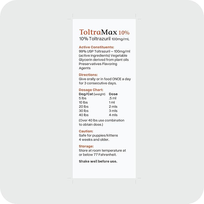 Toltrazuril 10.0% for Horses, Dogs, Cats, 240mL/8 Ounce, for Non-Food Chain Animals, Alfalfa