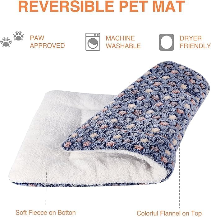 Mora Pets Dog Bed Crate Pad Ultra Soft Pet Bed with Cute Star Print Washable Crate Mat for Large Medium Small Dogs Reversible Fleece Dog Crate Kennel Mat Cat Bed Liner 29 x 21 inch Dark Blue