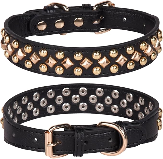 Spiked Dog Collar Soft Pu Leather Mushrooms Rivet Spike Studded Puppy Adjustable Pet Collars for Small Breeds (M, Black3)