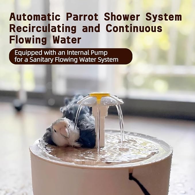 MANON ROSA Bird Bath for Parakeets - Small Bird Shower Bathing Fountain with Filtered Circulating Water Pool Sink for Parrots Lovebirds Conures Finches Cockatiels - Easy-Clean Pet Accessories (Clear)