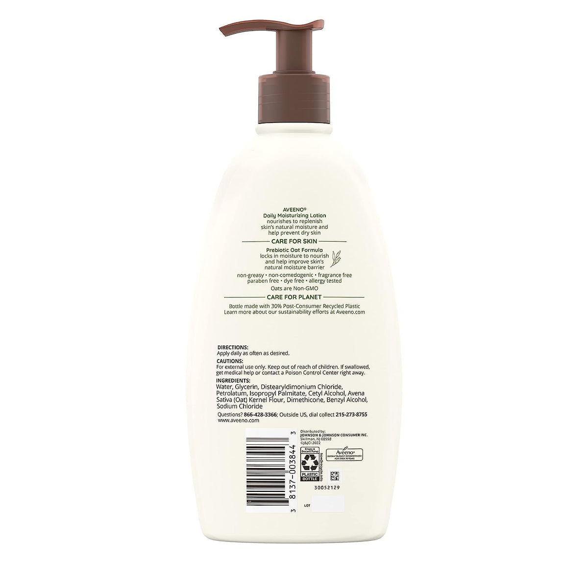 Aveeno Daily Moisturizing Body Lotion, Body Lotion for Dry Skin with Prebiotic Oat, Paraben Free, Fragrance Free, Non-Greasy, Non-Comedogenic Moisturizer, 18 FL OZ