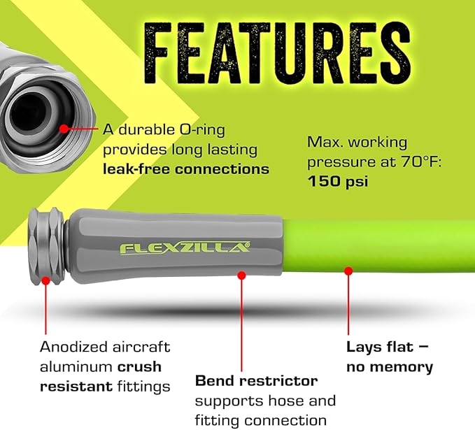 Flexzilla Garden Hose with SwivelGrip, 5/8 in. x 50 ft., Lightweight All-Weather Water Hose, Durable and Flexible, Leak-Free Connections
