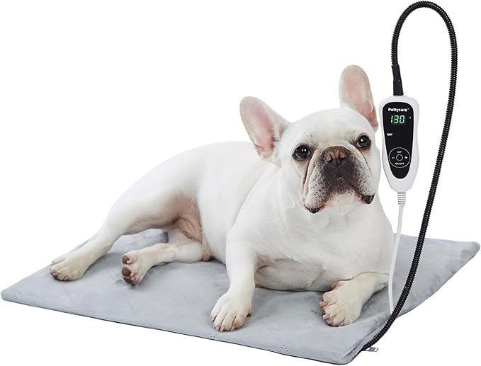 pettycare Pet Heating Pad for Dog Cat, Electric Heating with Steel-Wrapped Cord, 25-Level Timer & 11-Level Temperature Indoor Warming Pads Easy Clean for Puppy Cat Dog M 18x18inch