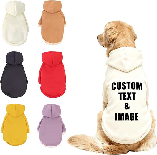 Custom Dog Hoodie, Personalized Sweatshirt with Photo Text Name Logo, Customized Hooded Sweater for Small Medium Large Dogs & Cats (Beige, XXXX-Large)