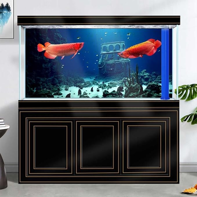 48X18IN Natural Underwater Aquarium Background, Pictures 3D Fish Reef Fish Tank Decoration Background, with 8 EVA Double-Sided Tape