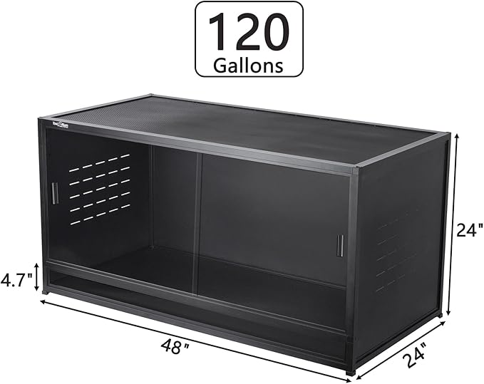 Reptile Tank 120 Gallon, 48"x24"x24" Large Reptile Enclosure for Bearded Dragon and Ball Python,Snake Terrarium with Heavy Duty Screen Front Sliding Tempered Glass Door, Combination Lock