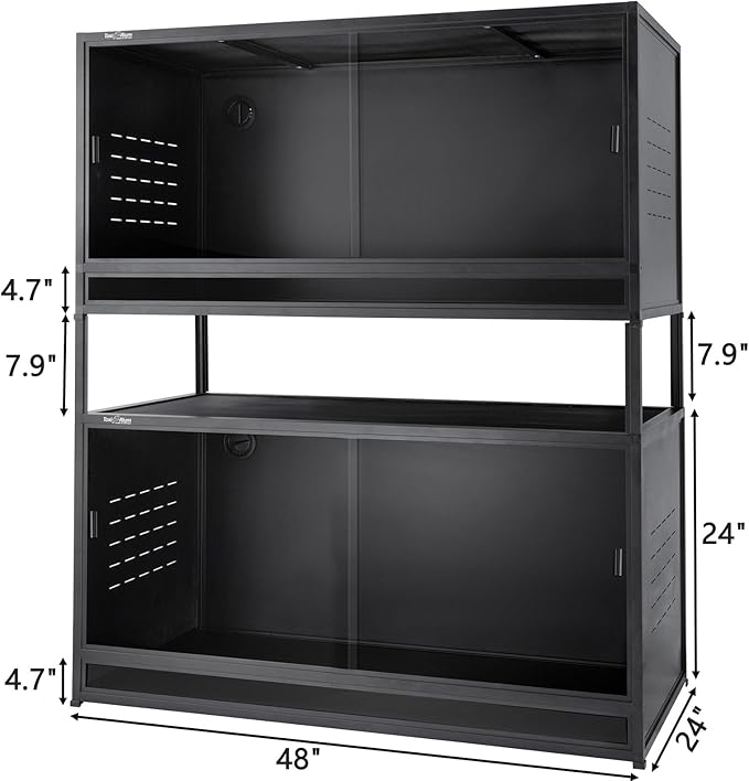 PVC Reptile Enclosure 48" x 24" x 24" Space Efficient Reptile Terrarium 120 Gallon Large Tank for Bearded Dragon Lizard Snake, Wide Breeding Vivarium Area with Sliding Doors Lock (2pcs-Black Panels)