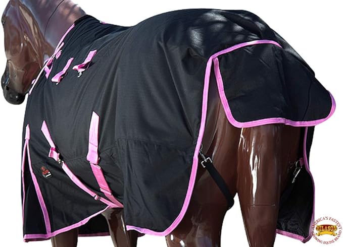 HILASON Black with Pink Trims 66 Inch 1200D Winter Waterproof Poly Horse Turnout Blanket Belly Wrap