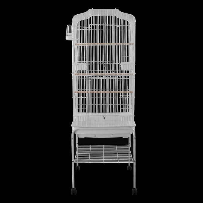 Large Bird Cage with Wheels Parrot Cages for Large Birds Iron Bird Cage with Stand Outdoor Birdcages with Tray, Feeding Bowls & Waterer Big Bird Cages for Parakeets, Lovebird & Pigeon (White)