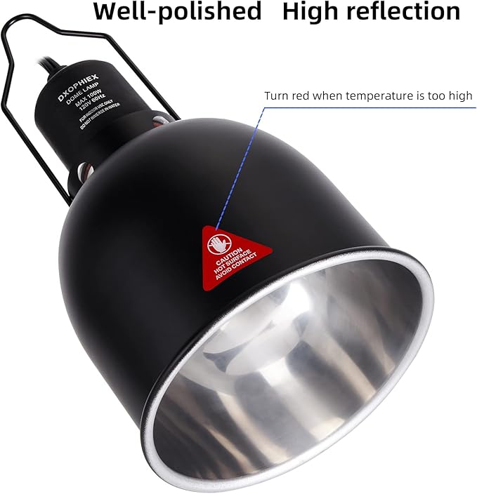 DXOPHIEX 5.5inch Deep Dome Reptile Heat Lamp Reptile Light Fixture UVB Light Fixture Max 100W for Bearded Dragon, Turtles, Snake and Lizard Terrarium