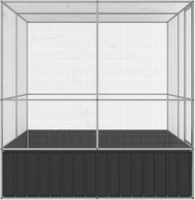Steel Aviary Silver, Steel Bird Cage, Outdoor Aviary Parrot Cage Wide Flight Metal Birdcage, 83.1"x81.5"x83.5" Steel,-82