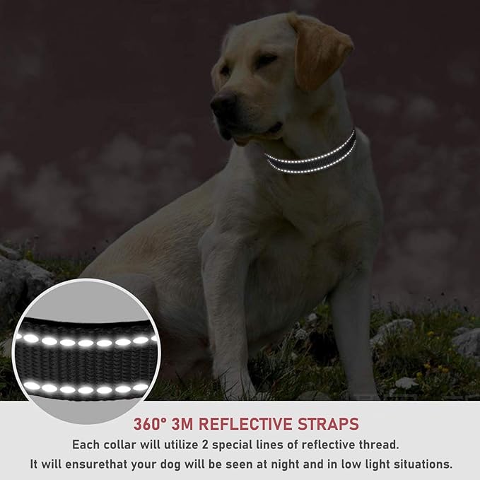 Reflective Dog Collar with Buckle Adjustable Safety Nylon Collars for Small Medium Large Dogs, Black L