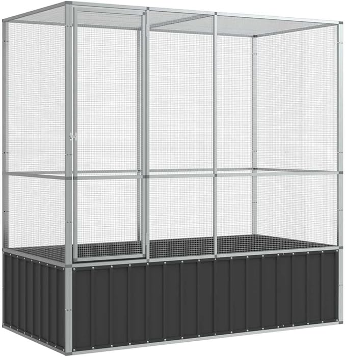 Large Metal Heavy Duty Walk-in Aviary Cage, Ample Activity Space Bird Cage with Lockable Door Also for Chickens and Rabbits, Silver 82.9"x42.1"x83.5" Steel,-510