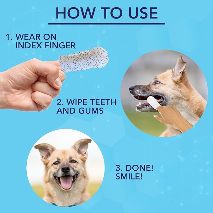 NOVEHA Pets Dental Finger Wipes for Dogs & Cats | Freshens Breath, Reduces Plaque | Healthier Gums | Clean Teeth No Toothbrush | Vet Recommended Effective Natural Oral Care (50 pcs, Flavor-Free)