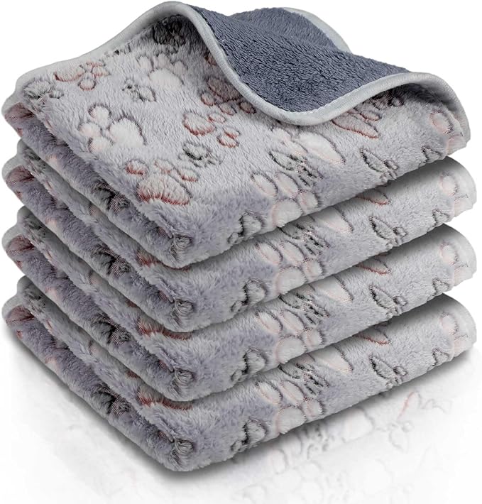 Reginary 4 Pcs Waterproof Guinea Pig Blankets Washable Small Animal Fleece Bedding Absorbent Guinea Pig Cage Liners Reusable Pet Pee Pad Sleep Mat for Hamster Ferret(Adorable Paw,12 x 12 Inch)