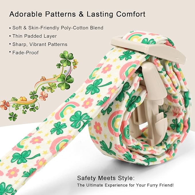 St. Patrick's Day Dog Collar for Small Dogs - Cute Shamrock & Rainbow Print Dog Collars, Irish Green Party Puppy Collar, Lightweight Adjustable St. Patricks Day Pet Collars XS