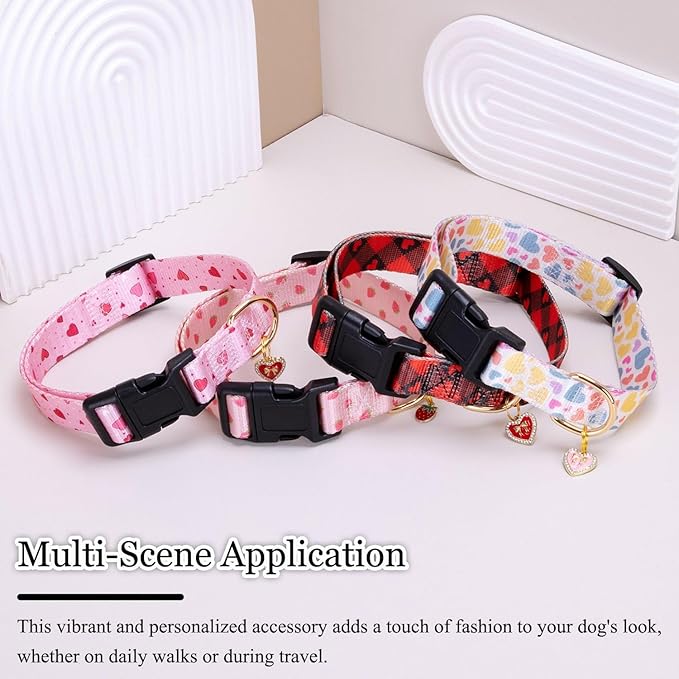 Love Pattern Dog Collar with Buckle Adjustable Safety Nylon Collars for Small Medium Large Dogs, Cute Stylish Girl Boy Christmas Dog Collar(Pink Heart,M)