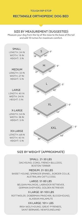 K9 Ballistics Tough Ripstop Orthopedic Rectangle Dog Bed Removable Washable Cover, Solid Orthopedic Foam for Size XXL Giant Big Dogs 68"x40", Blue Quartz