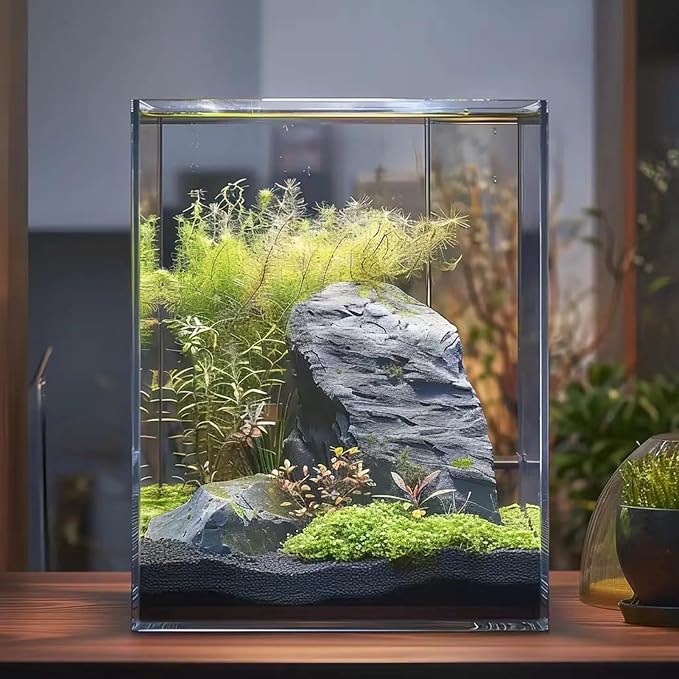 3 Gallon Glass Fish Tank, Easy to Maintain Small Aquarium for Betta/Snails/Shrimp and Aquatic Planting.