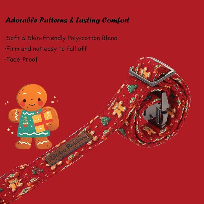 Christmas Dog Collar, Soft Pet Collar Gingerbread Man Cute Dog Collar with Bow Red Christmas Tree Adjustable Sturdy Collars Winter Holiday Collars for Medium Girl Boy Dogs