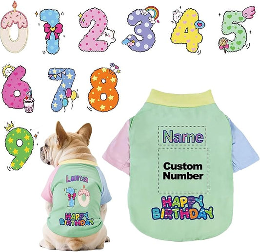 Custom Dog Birthday Shirt,Personalized Pet Apparel Print with Name Age Number,Pet Birthday Outfit,Lightweight Breathable Cotton Vest for Small Medium Large Dogs Cat (Dopamine Green, Medium)