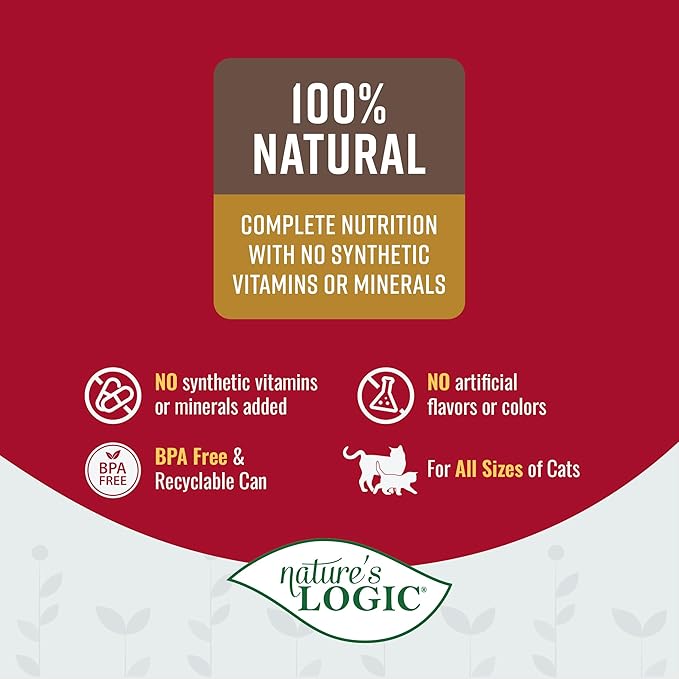 Nature's Logic Wet Can Cat Food - Feline Beef Feast 95% Animal Ingredients - No Synthetic Vitamins, Minerals or Artificial Additives, 100% Natural, Grain-Free, Made in USA - Beef (5.5 oz, 24 pack)
