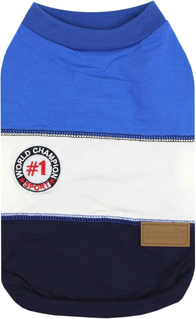 Parisian Pet Embroidered 'Worlds Champion' Dog Shirt - Lightweight Sleeveless Color Block Tee - Machine Washable for Small Dogs - XS