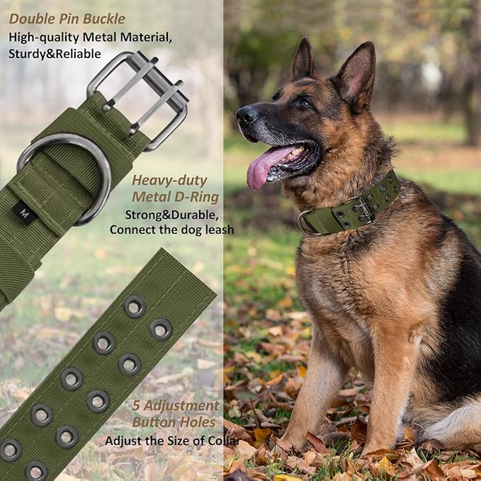 Tactical Dog Collar with Handle, Military Adjustable Heavy Duty Metal Buckle Dog Collars Soft Nylon Training Collar for Medium Large Dogs (Green, X-Large)