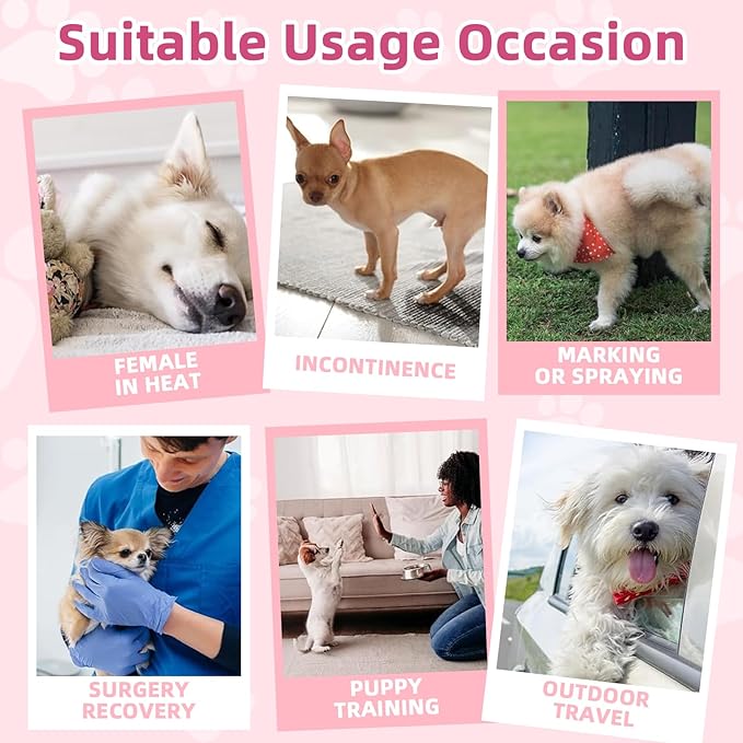 Disposable Dog Diapers Female 90 Count Doggie Diapers for Female Dogs (Waist 10-16.5 in S) Super Absorbent Small Doggie Diapers for Heat Excitable Urination or Incontinence - Pink