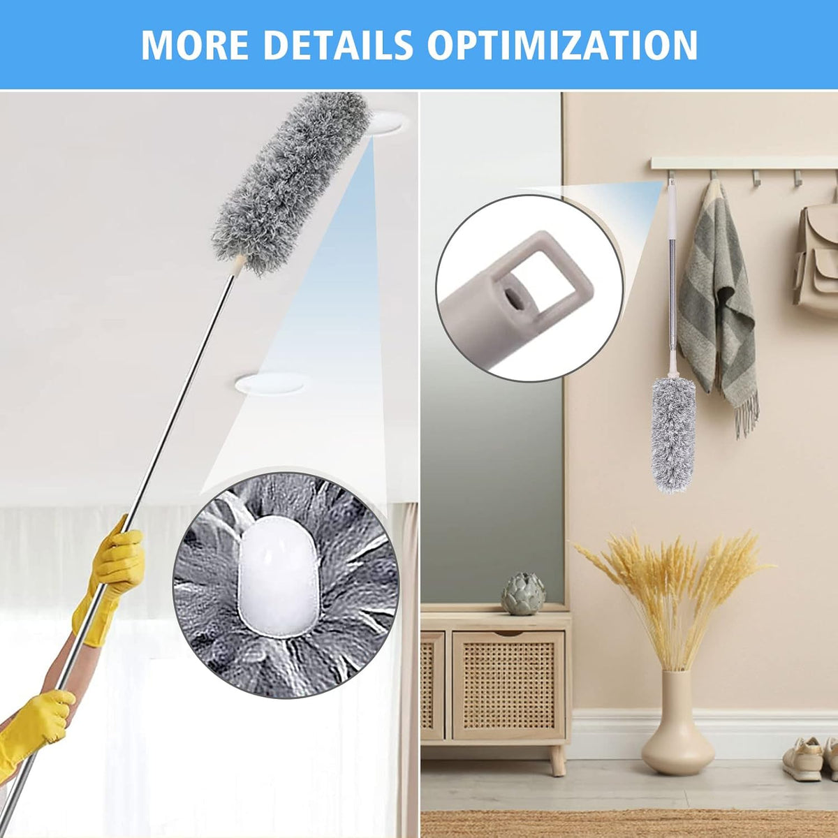 Microfiber Feather Duster 5-in-1 Kit, Dusters for Cleaning, Duster with Extension Pole 100 Inches, Cobweb Duster, Microfiber Dusters for High Ceilings and Fans, Blinds, Cars and Furniture