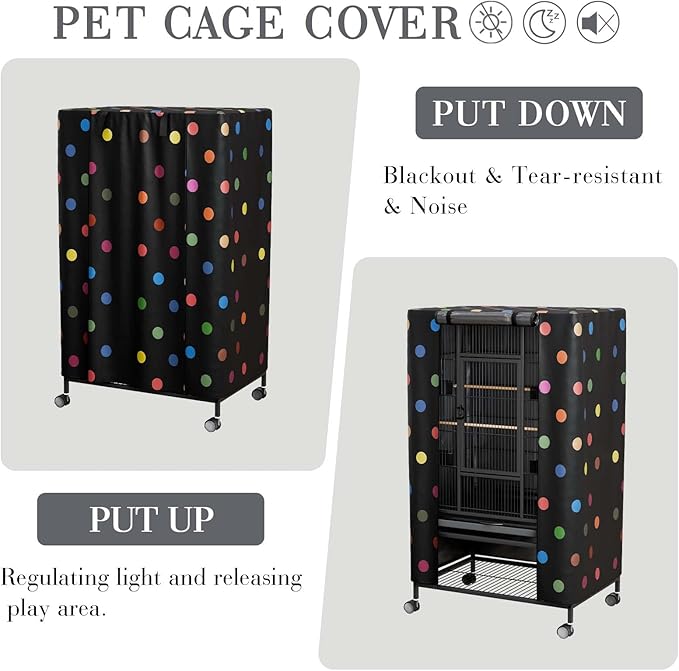 Tchvt Nighttime Bird Cage Covers with Zipper Panel Blackout Birdcage for Winter Universal Breathable Large Good Night Enclosure for Bird (Polka Dot, 26x19x40 inch)