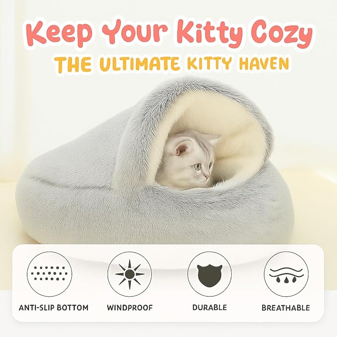 Nest Bed - Lapcatz Cat Beds for Indoor Cats, Fluffy Cat Bed Cave Plush Warm Nest for Cats (Salmon,S 16"x16")