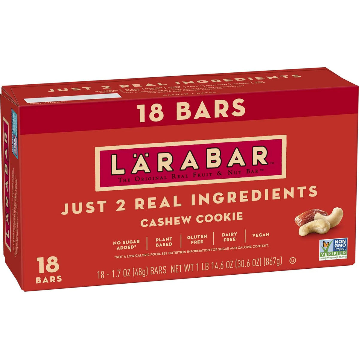 Larabar Cashew Cookie, Fruit and Nut Bars, Gluten Free and Vegan, 30.6 oz, 18 Ct