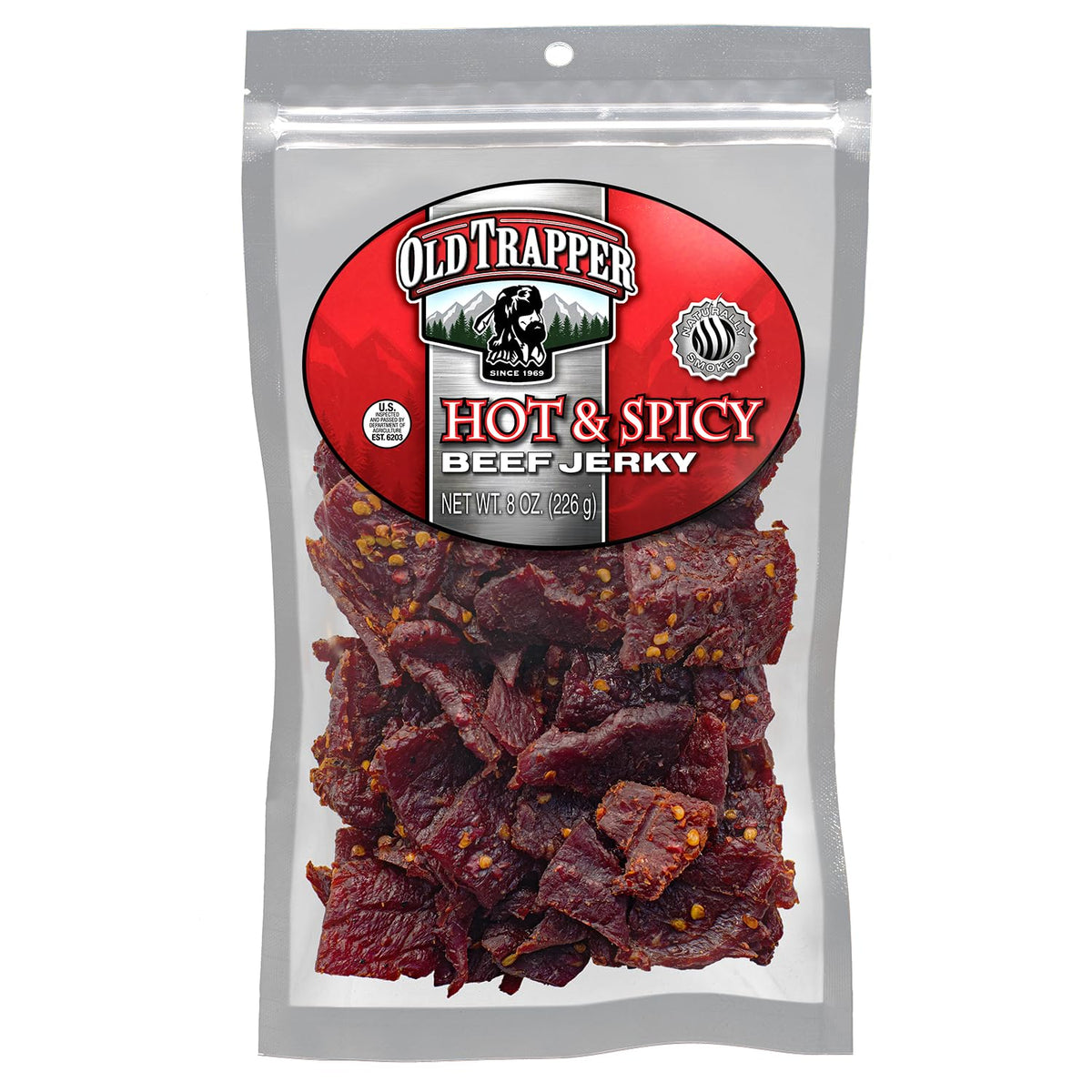 Old Trapper Beef Jerky, Old-Fashioned 8 Ounce Bag, Tender Meat Snacks for Lunches or Between Meals, 11 Grams of Protein, Zero Grams of Fat, and 70 Calories per Serving (Pack of One)