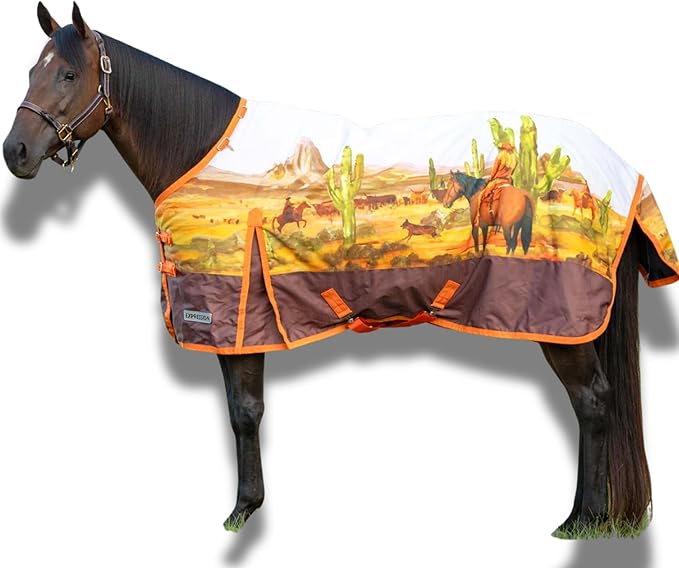 Jeffers Expression 1200 Denier Standard Neck Turnout Sheet, Cattle Drive, 69"- Waterproof, Breathable Horse Sheet with 0g Polyfill, No Insulation, Ideal Protection for Wind & Rain, Lightweight