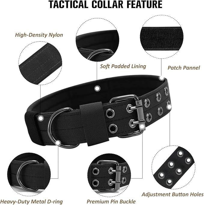 Tactical Dog Collar Military Adjustable Dog Collars Soft Nylon Training Collar with Patch Heavy Duty Metal Buckle Collars for Medium Large Dogs (Blue, L)