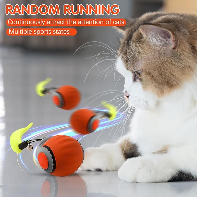 Speedy 3.0 Tail Upgrade Speedy 3.0 Tail Cat Toy,2025 New Turbo Smart Interactive Cat Ball for Indoor,Automatic Moving Smart Toys withTail Two Speed Adjustment (Orange)
